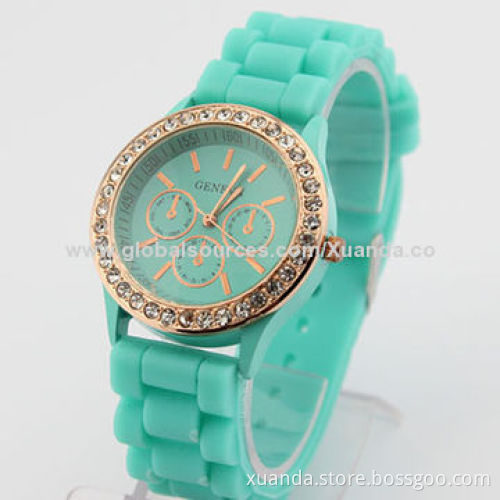 Man sports watch, metal bezel on case, soft silicone band, 3atm waterproof